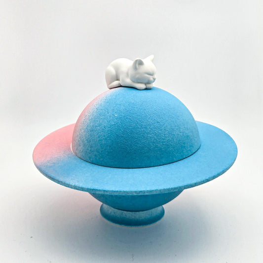 Custom Cat Urn – Ceramic Planet Urn with Paintable Cat Figurine & Keepsake Box