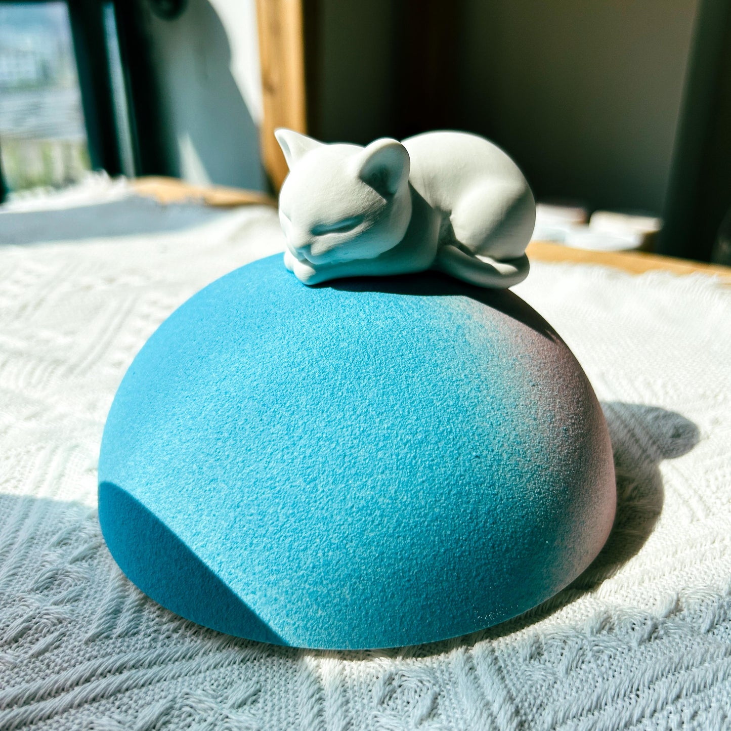 Custom Cat Urn – Ceramic Planet Urn with Paintable Cat Figurine & Keepsake Box