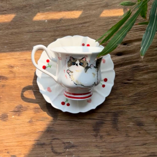 Pet Portrait Mug & Saucer Set – Hand-Painted Ceramic Coffee Cup with Your Cat or Dog - Unique Gift for Animal Lovers and Pet Owners