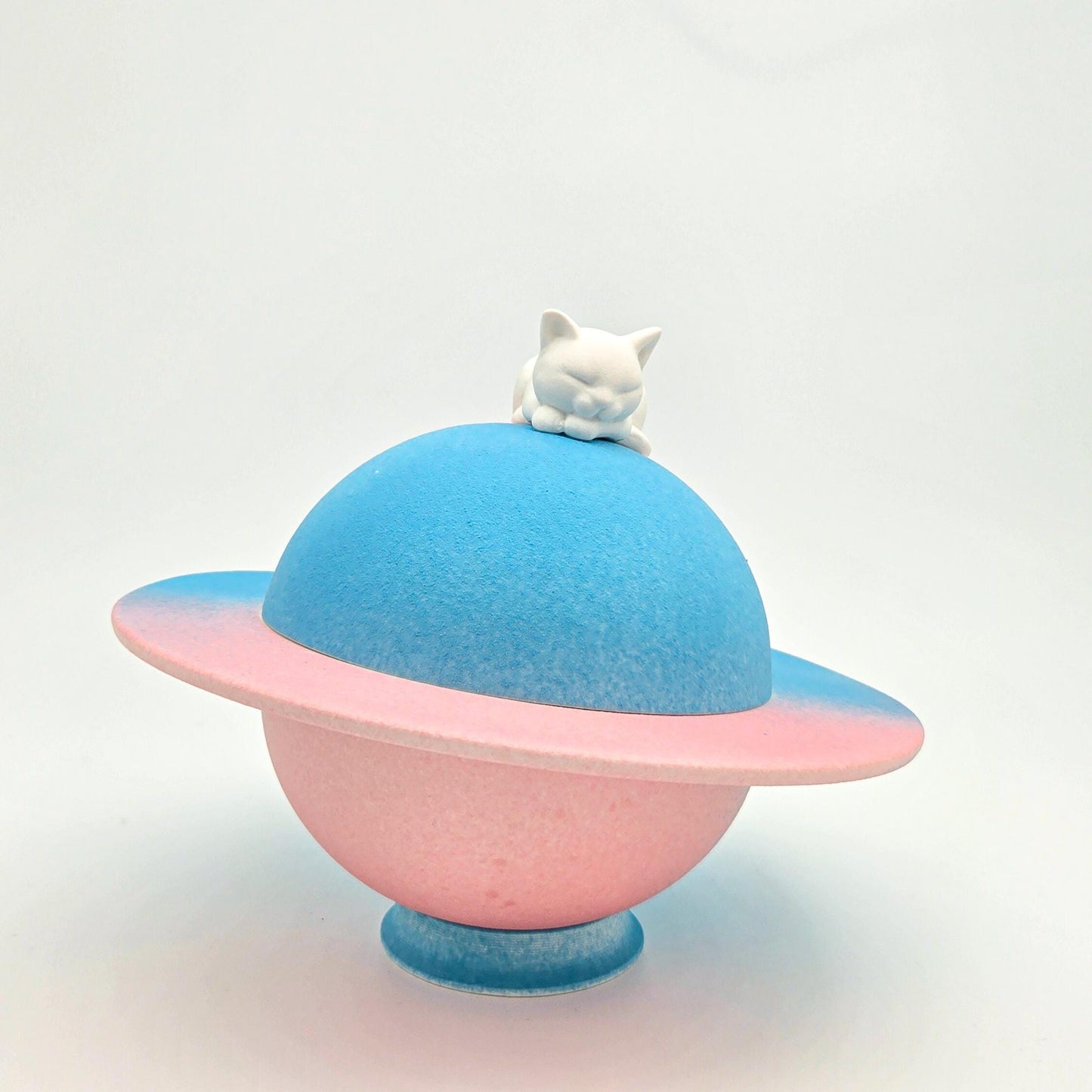 Custom Cat Urn – Ceramic Planet Urn with Paintable Cat Figurine & Keepsake Box