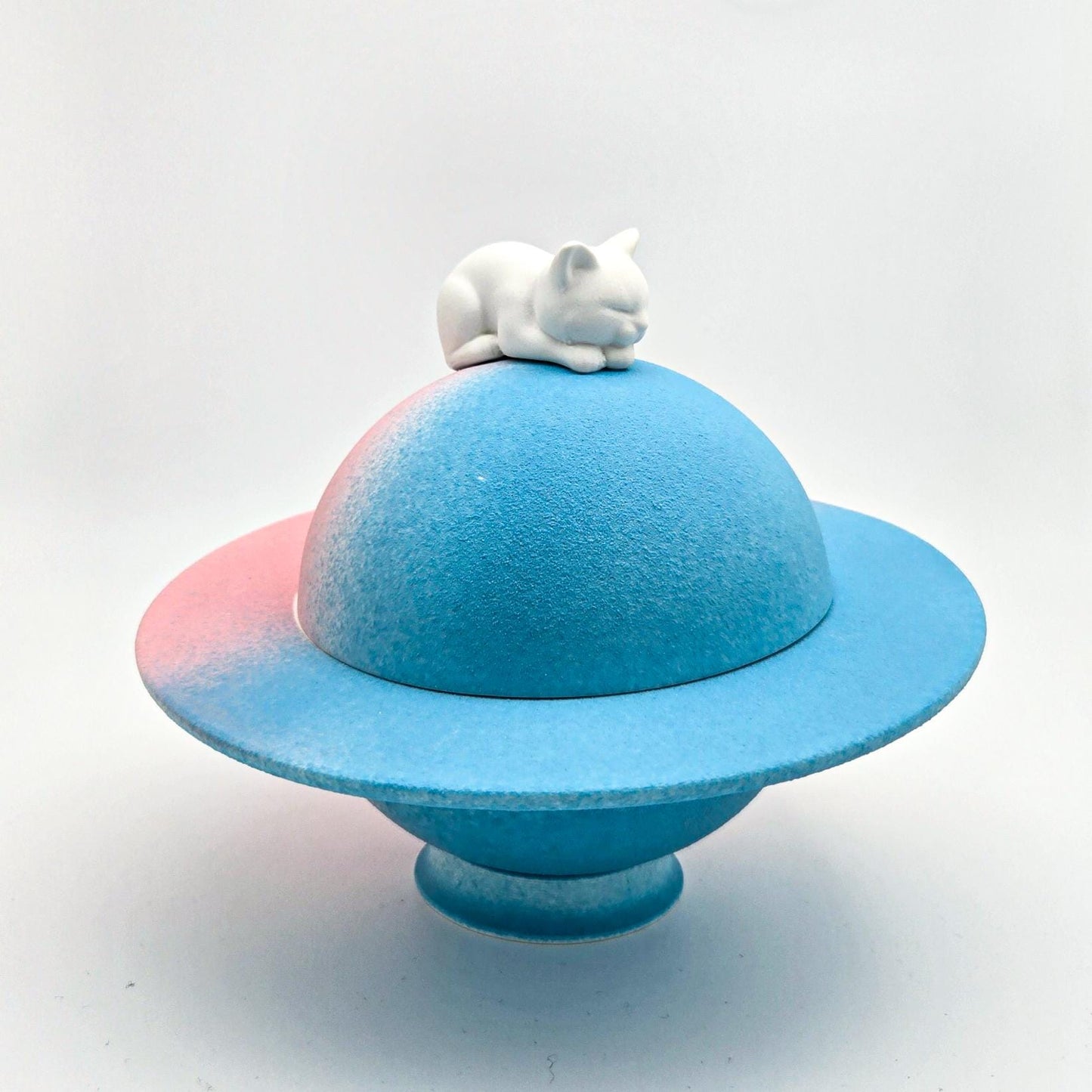Custom Cat Urn and Separate Ashes Necklace – Paintable Ceramic Planet Cat Figurine & Memorial Box